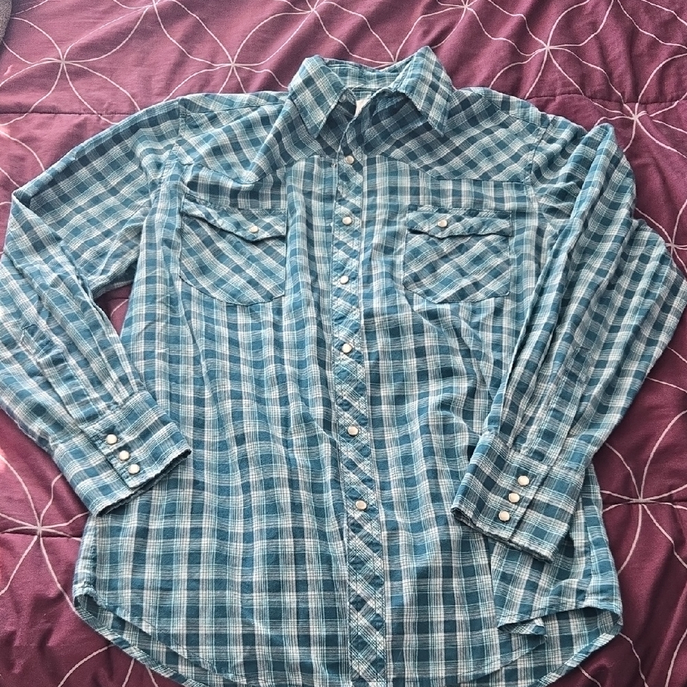 Wrangler Teal Checkered Men's Shirt